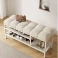 thumbnail image 2 of Muebles de lujo, taburete para cambiar zapatos, Zapatero de entrada, armario de almacenamiento de zapatos nórdico ligero, estante de Metal de viento crema, banco bajo, 2 of 3