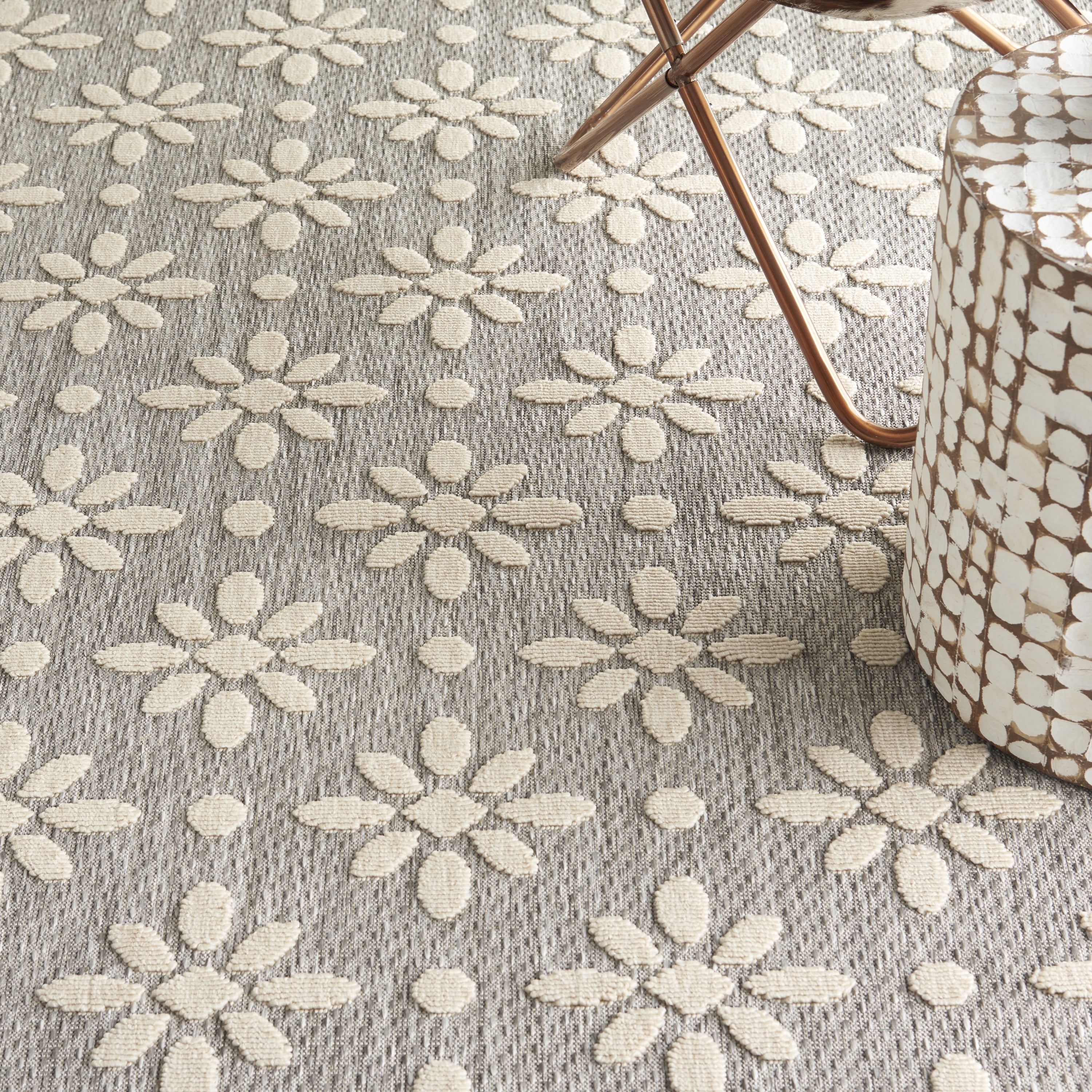Nourison Palamos Indoor/outdoor Floral Contemporary Grey Area Rug