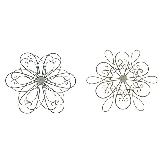 Mayrich 30 inch Rustic Wood Metal Flower Sculpture Wall Hanging (Set Of 2)