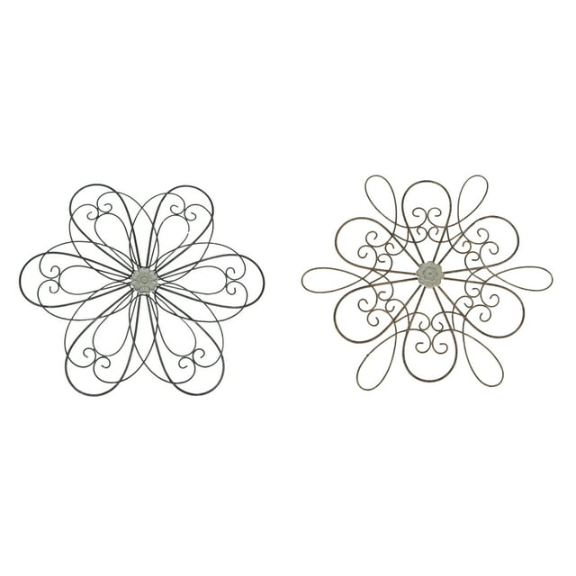 30 Inch Rustic Wood Metal Flower Sculpture Wall Hanging Art Home Decor Set Of 2
