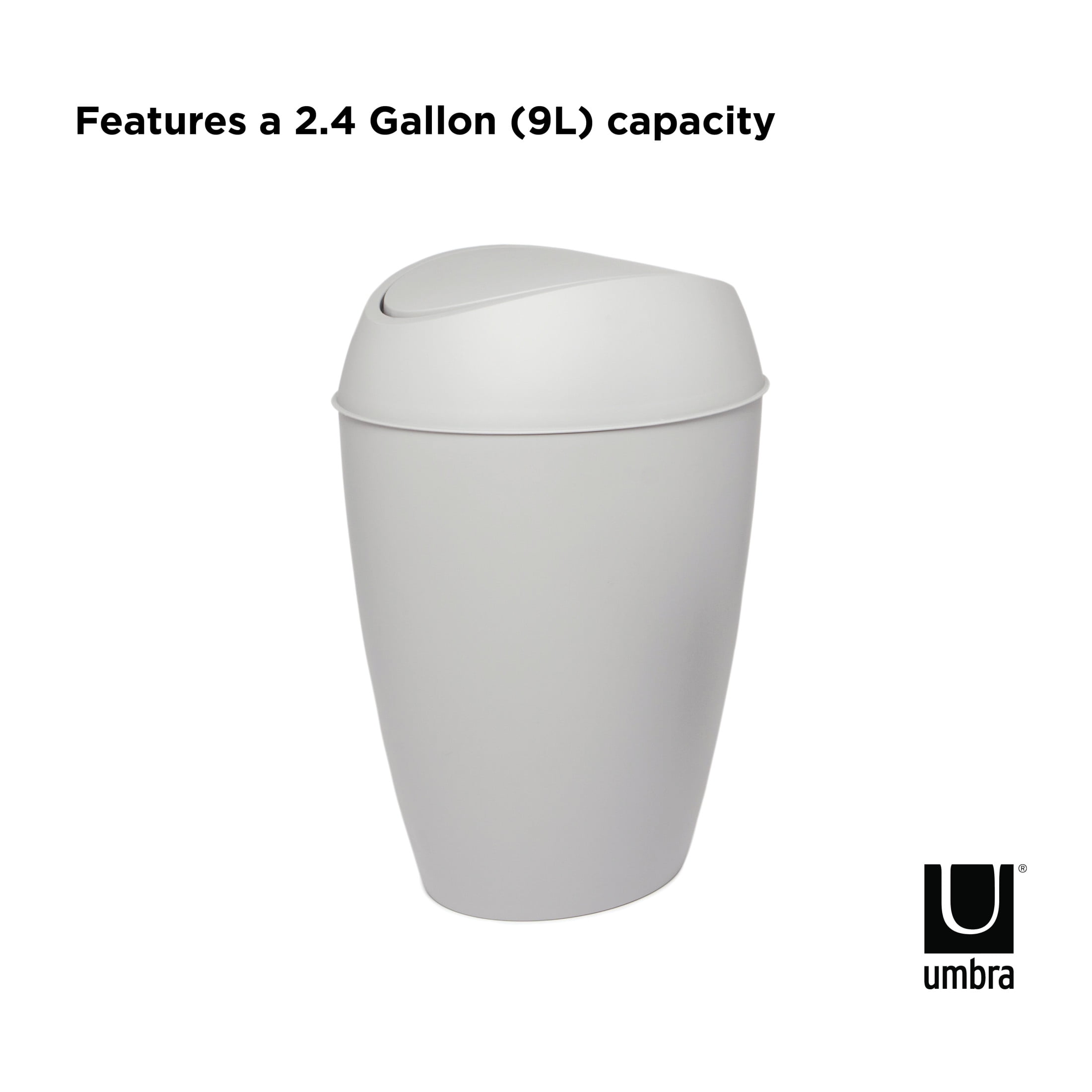 Umbra 2.4 gal Twirla Polypropylene Swing-Top Lid Bathroom Trash Can Garbage Can, Grey
