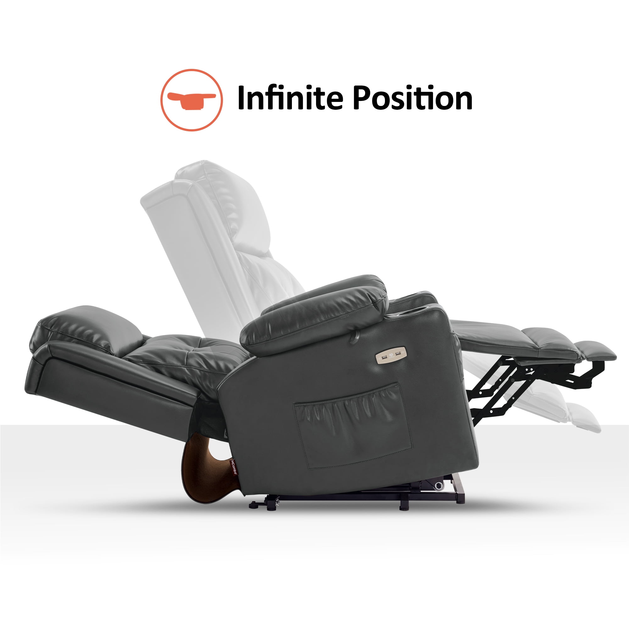 MCombo Large Triple Motor Power Lift Recliner Chair for Big and Tall Elderly, Faux Leather(Dark Grey)