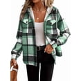 thumbnail image 3 of Womens Plaid Shacket Jacket Long Sleeve Fleece Hooded Jackets Fall Winter Warm Coat Green XXL, 3 of 7