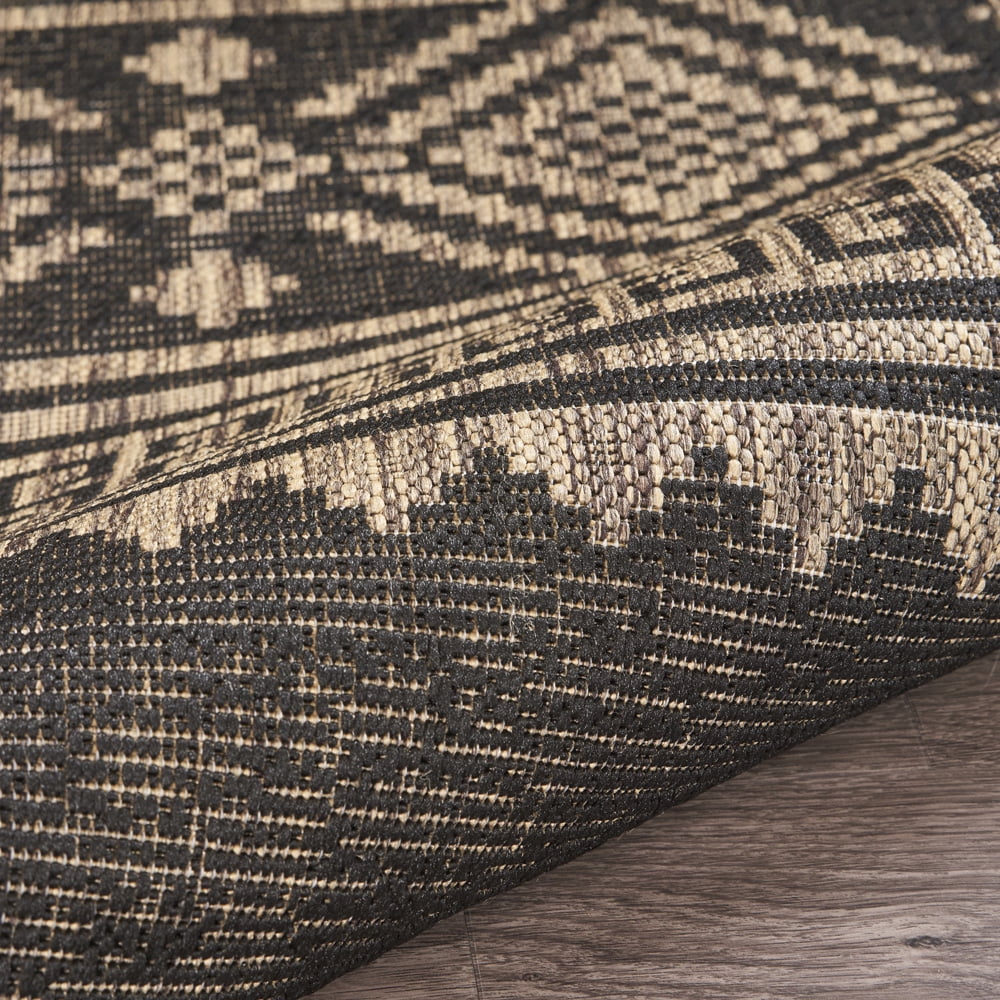 LR Home Victoria 5' x 8' Black/Tan Aztec Stripe Indoor/Outdoor Area Rug