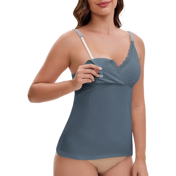 DARING DIVA Women's Crisscross Nursing Lace Trim Maternity Camisole Tank Tops 3XL Blue