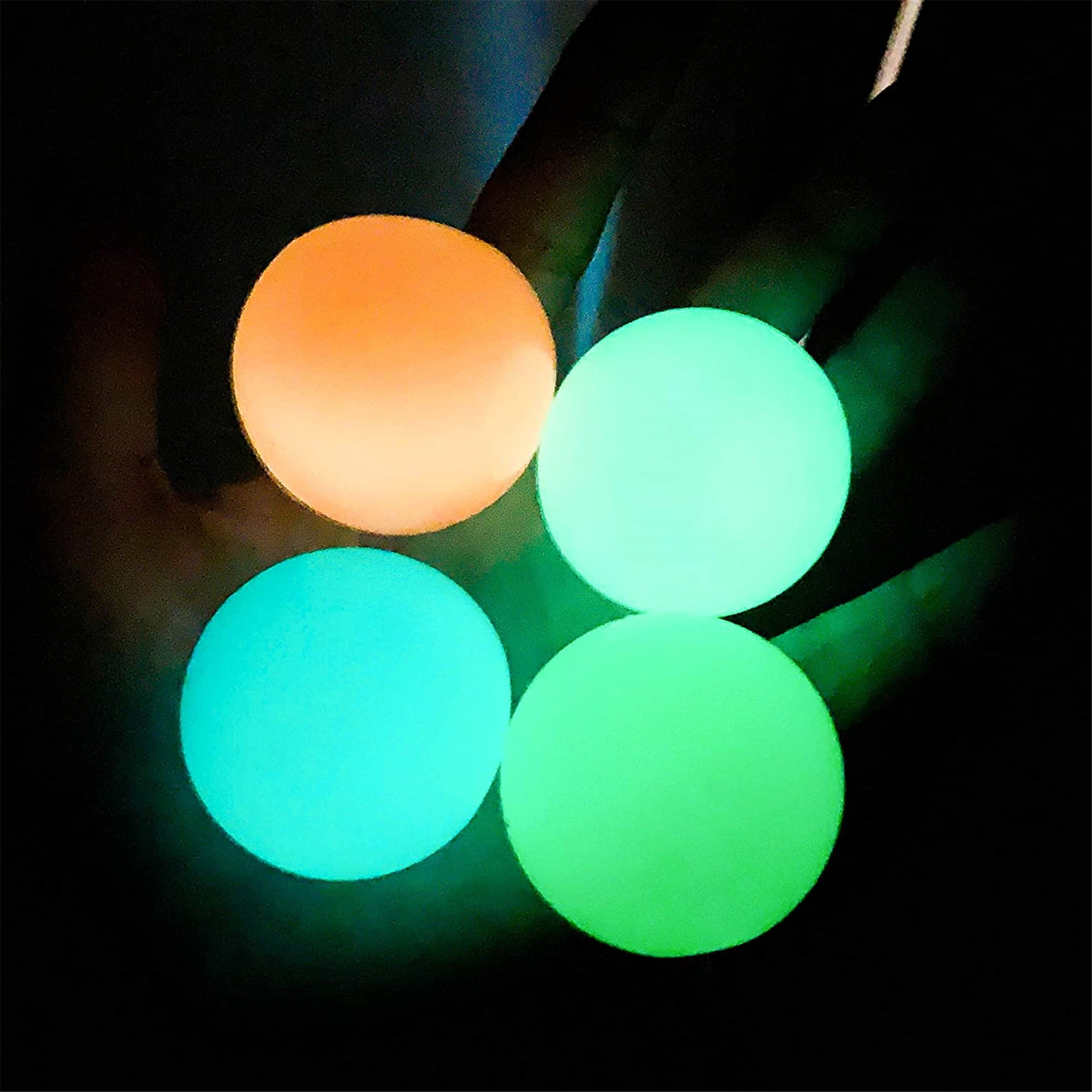 Luminescent Stress Relief Balls Sticky Ball 4 Pcs Ceiling Sticky Wall Balls Glow in The Dark Non-Toxic Squishy Glow Stress Relief Toys for Kids and Adults Tear-Resistant 