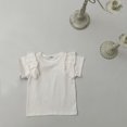 thumbnail image 2 of HAiming Toddler Kids Girls Ruffle Short Sleeve T Shirt Solid Color Casual Tops Round Neck Summer Tees Blouse, 2 of 3