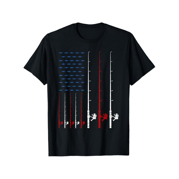 Cotton Short Sleeve Oversized Crewneck Tops with Fishing Rod & Fish USA Flag Print, Breathable Comfy Tees for Casual Everyday Wear Shirts For Women Men - graphic tees