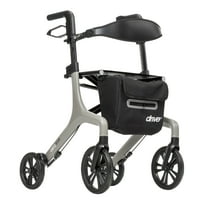 Drive Medical AeroWalk Ultra Lite Lightweight Folding Rollator Walker with Back Support, Tall, Gray