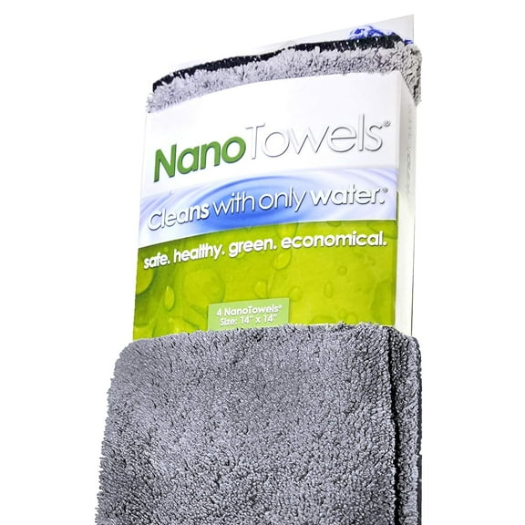 Nano Towels - Grey - Amazing Eco Fabric That Cleans Virtually Any Surface With Only Water. No More Paper Towels.  Save Money, Clean Faster & and Make Your Home Safer 4 Ct
