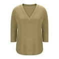 thumbnail image 6 of Oksale V Neck Tops for Women Stretch Cotton Spandex Long Sleeve Shirts Soft Cozy Fitted T ShirtsSolid Color Basic Tops Khaki 2XL, 6 of 8