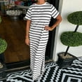 thumbnail image 2 of TSADFHJI Jupe en Jean Motif Rayé Poche Latérale Robe T-Shirt Décontractée pour Femmes Manches Courtes avec Ourlet Fendu Col Rond Robe de Mode m Blanc, 2 of 4