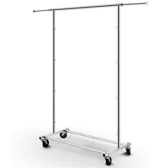 Simple Trending - Perchero para ropa con varilla estándar, organizador de ropa con ruedas para colgar ropa, cromado