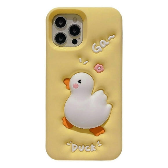 For iPhone 16 Pro Max Silicone Case Cute Expanding Duck Design Shockproof Phone Back Cover