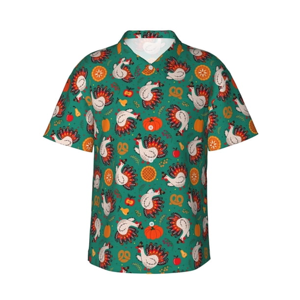 Balery Cartoon Turkey Camisas hawaianas de manga corta para hombre, camisas playeras de corte holgado, camisas de vacaciones con botones,XX-Large