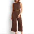 thumbnail image 3 of Aellinatey Women's 2 Piece Outfits Sleeveless Crop Top Vest Wide Leg Pants Linen Cotton Leisure Beach Suit, 3 of 12