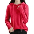 thumbnail image 1 of Fiaer Chandail à Capuche pour Femmes Automne Rouge Grande Taille Manches Longues Col en V Ample Chaud Tendance Tricoté Rouge m, 1 of 4