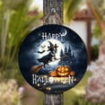 thumbnail image 4 of Happy Halloween Boston Terrier Witch Pumpkins Bats Round Wood Sign Gentleman Dog Lover Gifts Hanging Wall Home Decor - 13012, 4 of 5