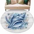 thumbnail image 2 of Summer Round Living Room Rugs 5 ft, Ocean Blue Geometric Texture Conch Starfish Wood Grain Washable Area Rug with Non-Slip Sturdy Edge Binding Round Carpet for Entryway Kitchen Bedroom Bathroom, 2 of 9