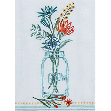 Blooming Thoughts Grow Wild Flowers Embroidered Tea Towel Cotton