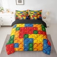 thumbnail image 2 of Feelyou Cartoon Building Blocks Bedding Comforter Set 7 Pieces, Pixelate Miner Full Bedding Set, Teens Kids Boys Girls Reversible Fitted Sheet Flat Sheet, Lightweight Room Decor, 2 of 8