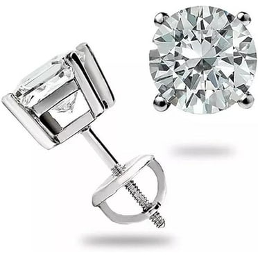 7mm Round Cut Diamond Stud Earrings 14K White Gold Screw Back Earrings For Women's Casual Wear Jewellery Gift