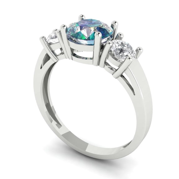 1.5 ct Round Cut Blue Moissanite Three-Stone Engagement Ring for Women in 18K White Gold