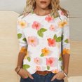 thumbnail image 3 of JTZGDY T-Shirts for Women Cute Flower Print Summer 3/4 Sleeve Crew Neck Basic Tees Plus Size Dressy Casual Tunic Blouse Trendy 2025 Outfit Clothes Multicolor#05 M, 3 of 6