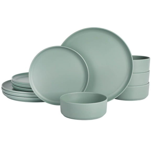 Gibson Home Canyon Crest 12 Piece Melamine Dinnerware Set, Dark Sage, Matte Finish