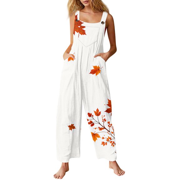 WULMLEO Women's Halloween Jumpsuit Sleeveless Casual Travel Romper Going Out Fall 2026 Floral Rompers Loose Graphic Plus Size Overalls with Pockets White 3XL