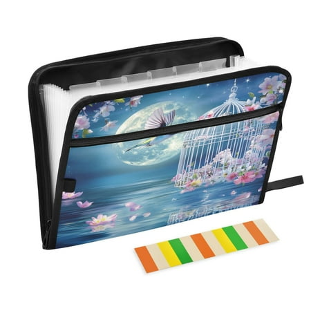 DIXRUYEE Organ Folders Expanding Folder with Color Label 13 Pocket Hummingbird Cage Flowers Moonlit Scene Printed DIXRUYEE Organ Folders Expanding Folder with Color Label 13 Pocket Hummingbird Cage Flowers Moonlit Scene Printed