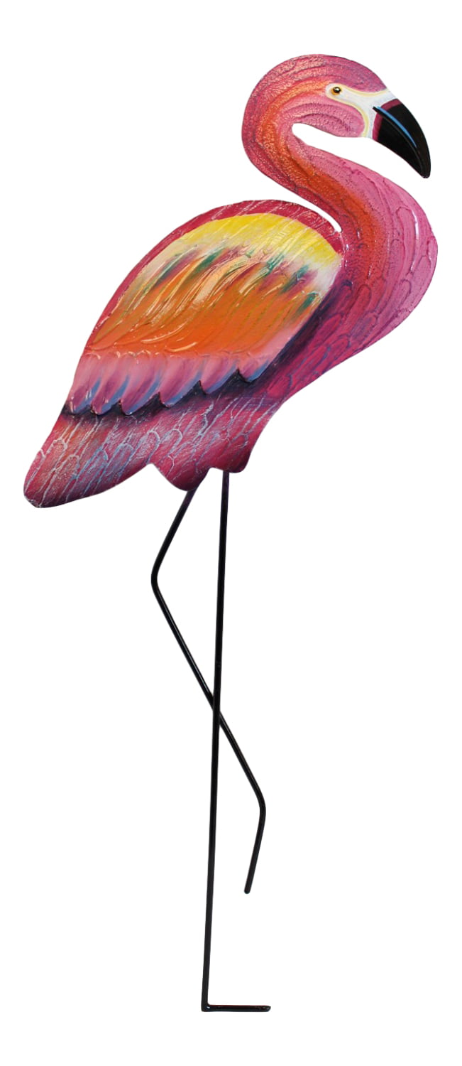 Pink Flamingo Facing Right Wall Plaque Painted Metal 25.25 Inches 