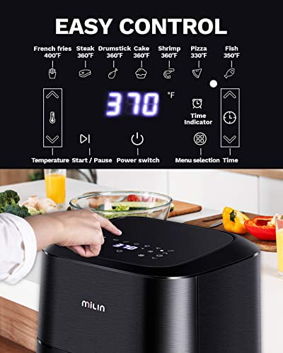 MILIN Air Fryer 5.8 Quart, 1700-Watt Electric Hot Airfryers Oven with LED Digital Screen and Temperature Control, 7 Presets, Nonstick Basket, 100 Recipes & ETL Certified