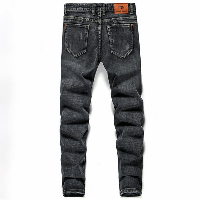 mens cigarette jeans IROINNID Jeans Pants for Men Casual Denim Pants Straight Leg Daily  All-match Slim Fit Cigarette Pants Full Length Pants,Black