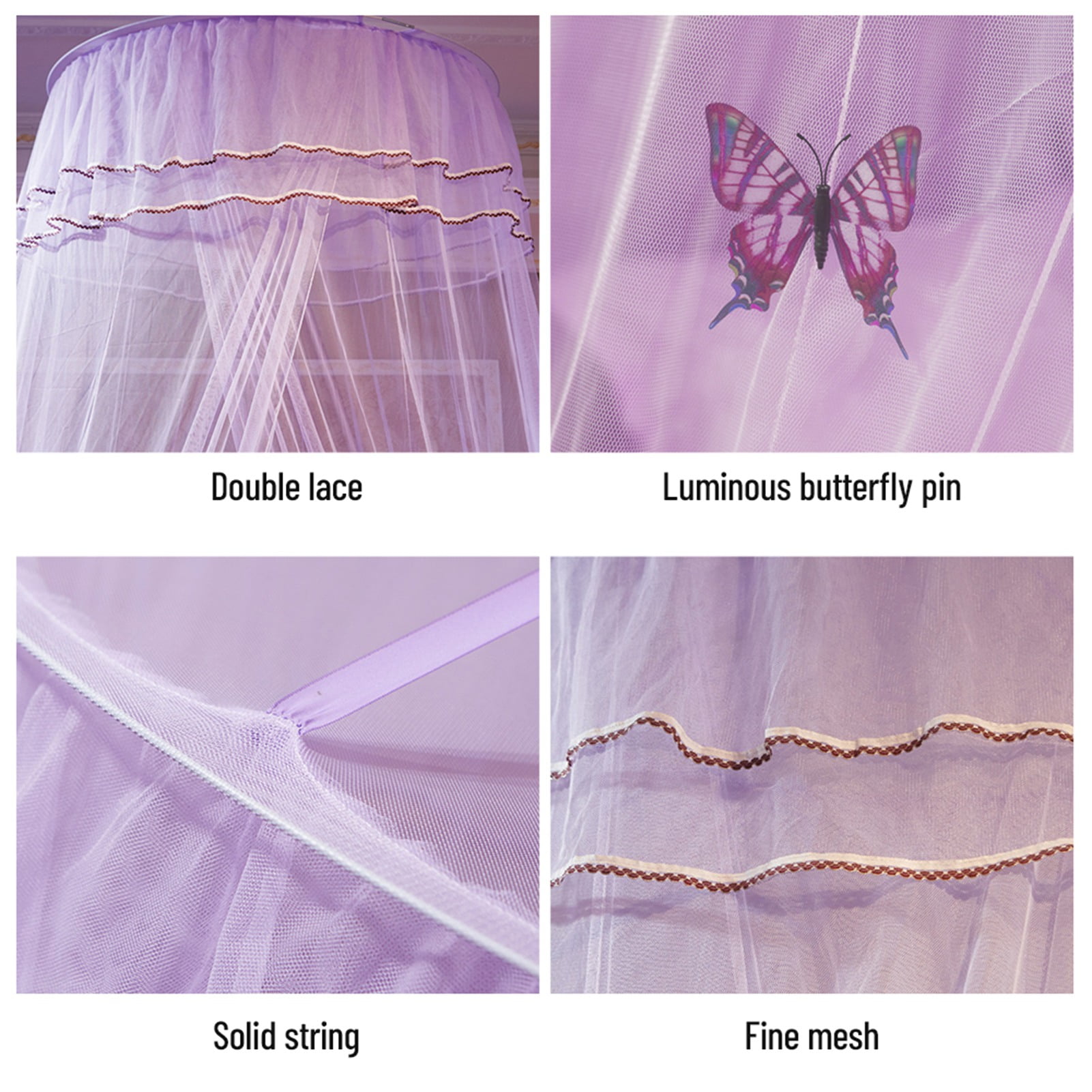 LAZIOEGR Luxurious Dome Bed Canopy Fine Mesh Single Entrance Bed Net for 47.2 to 70.8 inches / 1.2 to 1.8 m Bed Elegant Princess Style Bedroom Decoration Purple
