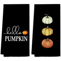 Black Fall Pumpkin Kitchen Towels Set of 2, Autumn Fall Dish Towels, Black Hello Pumpkin Decorative Hand Towels for Kitchen Bathroom, FallPumpkin Home Kitchen Bathroom Decor(18x26 Inch)