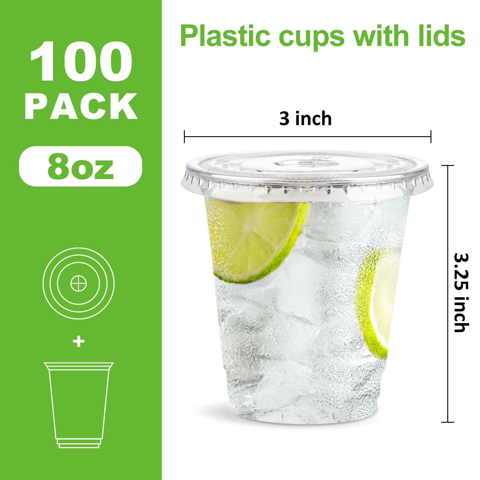 BagDream Clear Plastic Cups with Lids, 8 oz, 100 Pack photo 5