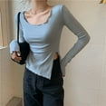 thumbnail image 3 of Womens Scoop Neck Long Sleeve T-Shirts Solid Color Casual Basic Tops Summer Blouses Slim Fit Side Slit Tunic Tops, 3 of 3