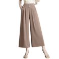thumbnail image 3 of Women's High Waist Wide Leg Pants, Soft Elastic Waist Pull On Trousers, Flowy Drape Style Pants, Lightweight Breathable Pants, Comfortable Loose Fit Bottoms, Elegant Casual Trousers Khaki, 3 of 10