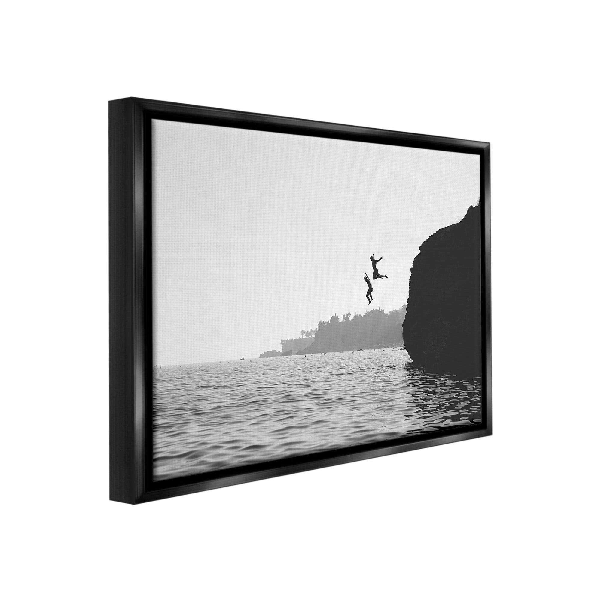 Stupell Industries Diving Ocean Cliff Landscape Photography Black Floater Framed Canvas Art Print Wall Art, 21 x 17