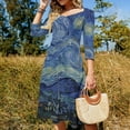 thumbnail image 4 of Van Gogh Starry Night Women's Fall Dresses Casual Loose Flowy Swing Shift Dress, 4 of 9