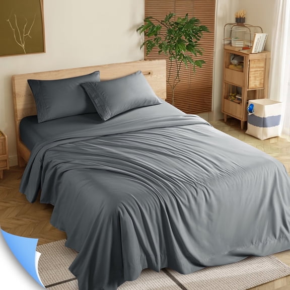 Shilucheng 4 Pieces Luxury Bed Sheets Set, 1800 Series Plush Microfiber Bed Sheets, 16" Deep Pocket, California King, Dark Gray