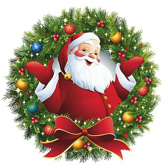 Gcvizuso Christmas Wreath, Christmas Wreaths for Front Door, New Christmas Wreath Stickers Santa Claus Glass Window Wall Decoration Wall Stickers