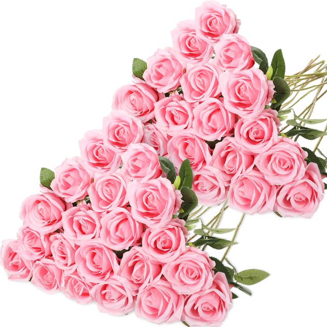 Flores artificiales con forma de hotop, 40 unidades, con tallo largo, color rosa
