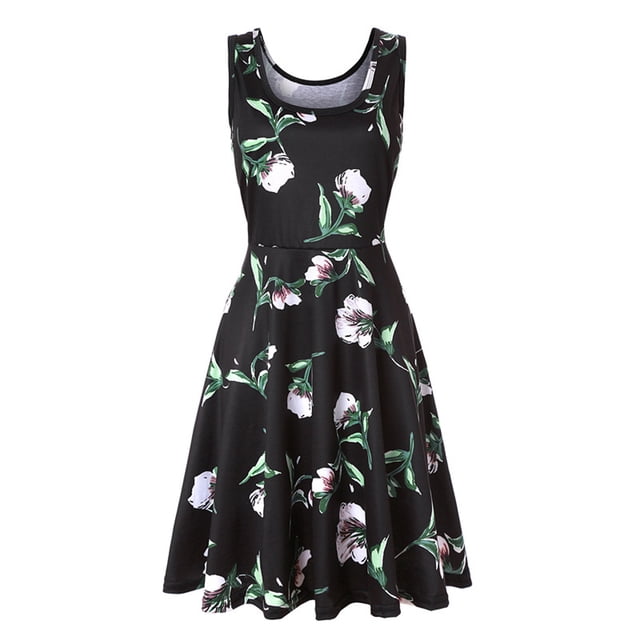 Pompotops Mode Robe Débardeur Sans Manches Imprimée Col en V Ligne A Robe Longue
