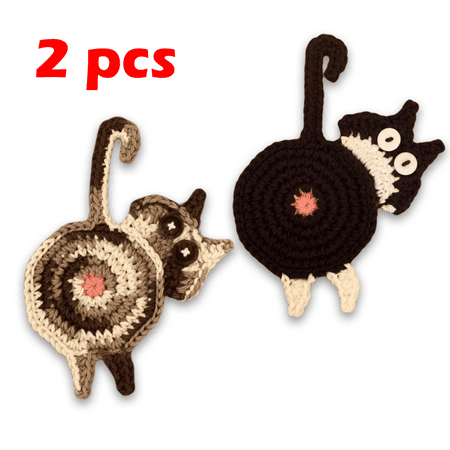 

2 pcs Cat Butt Coasters Coasters for Drinks Home Decoration Personalized Decoration Cute Crochet Coaster Cat Butt Crochet Drink Coaster Set Funny Cat Gifts for Cat Lover Gifts