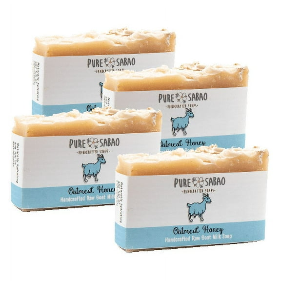 Pure Sabao – Oatmeal Honey - Goat Milk Soap - 4 Bars - Natural Handmade Soap – Unscented for Sensitive Skin