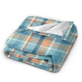 thumbnail image 2 of DouZhe Ultra-Soft Micro Fleece Lightweight Flannel Bed Blanket, Classic Orange Blue Plaid Print Cozy Warm Throw Blankets, 40"x30", 2 of 7