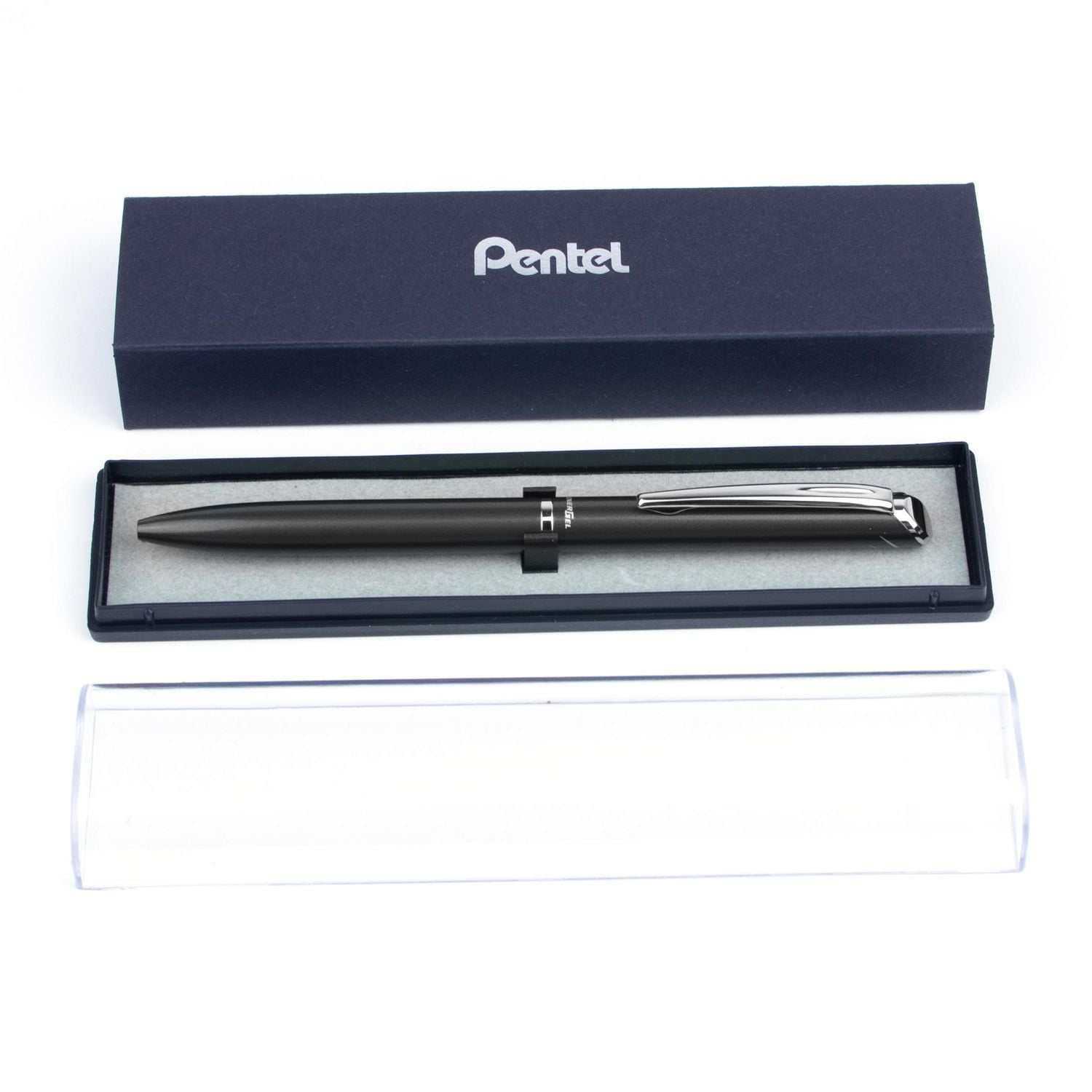 Pentel EnerGel Rétractable Stylo à Encre Gel, Barillet Noir Métal, Encre Noir, 0,7mm, Boîte à Cadeau