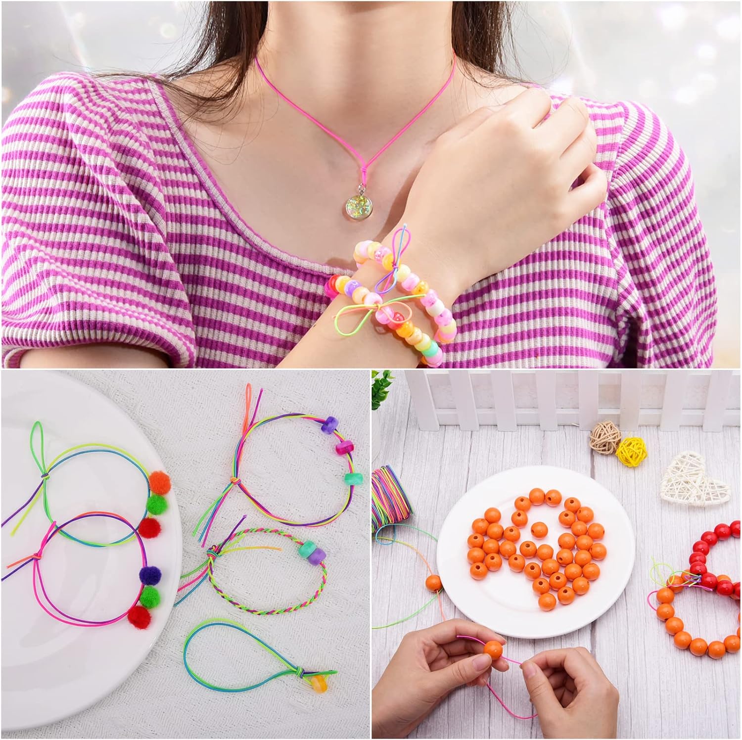 Stretchy Bracelet String, 109 Yards 1mm Rainbow Elastic String for Bracelets, Stretchy String for DIY Crafts, Bracelet Making, Necklaces, Beads